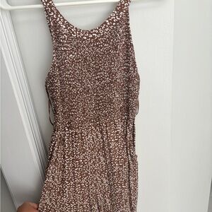 Brown and White Sleeveless Dress